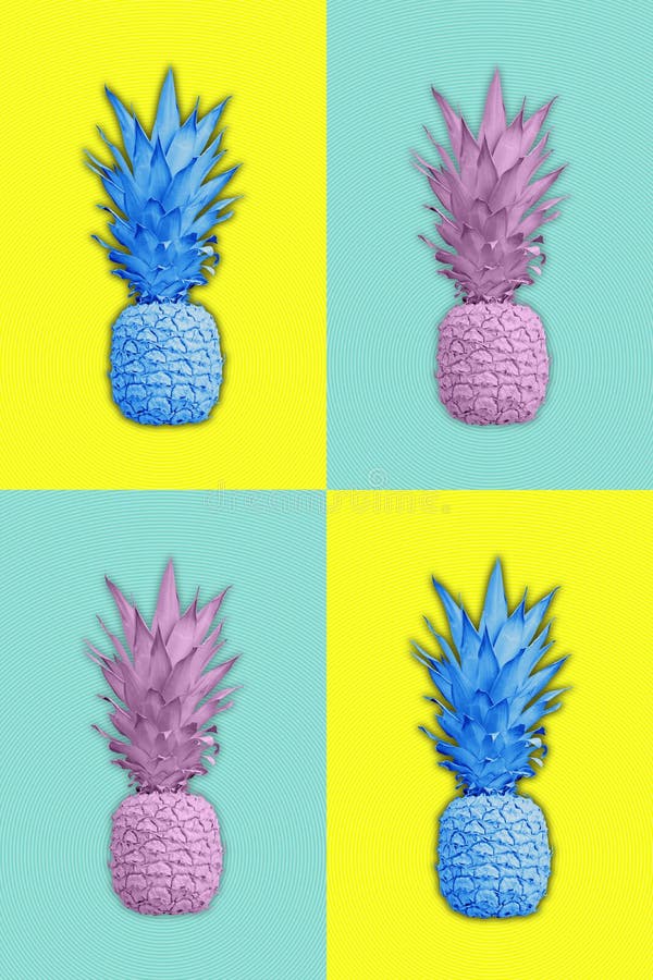 Contemporary art collage with pineapple. Exotic tropical fruit. Pop art. Perfect for invitations, greeting cards