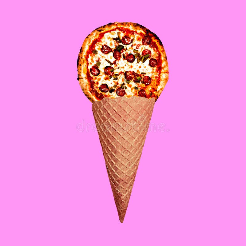 Contemporary art collage. Pizza Ice cream. Fast food minimal project