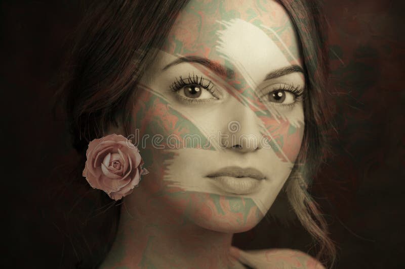 Contemporary art poster abstract collage with attractive woman. Minimal design concept. Modern art. royalty free stock images Contemporary art poster abstract collage with attractive woman. Minimal design concept. Modern art. royalty free stock images