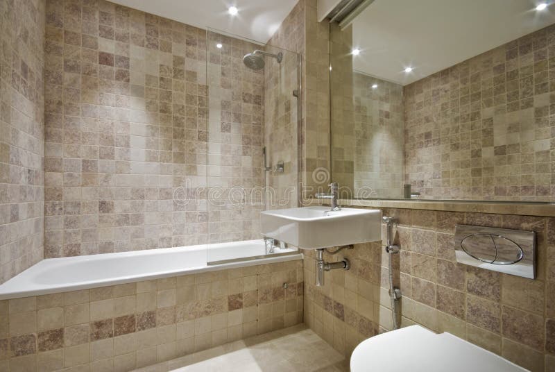 Contemporary bathroom with natural stone tiles