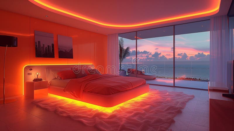 Contemporary Bedroom Illuminated by Neon Lighting, Adding Edgy and ...
