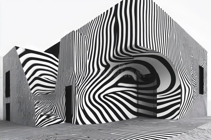 A contemporary building with black and white striped patterns royalty free illustration