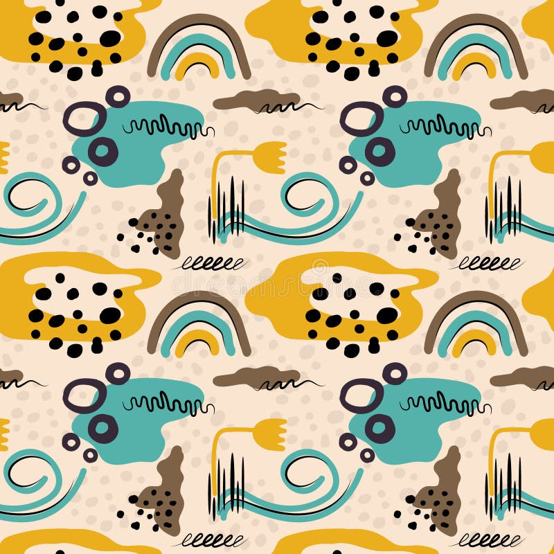 Contemporary collage with hand drawn elements. Big modern set of various shapes and doodle objects digital composition