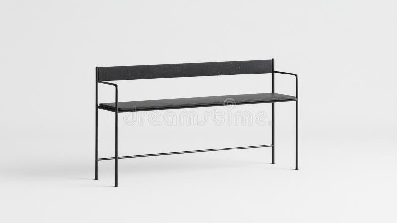 A contemporary dark gray table is depicted in a studio setting with an empty surface, highlighting interior design stock photo