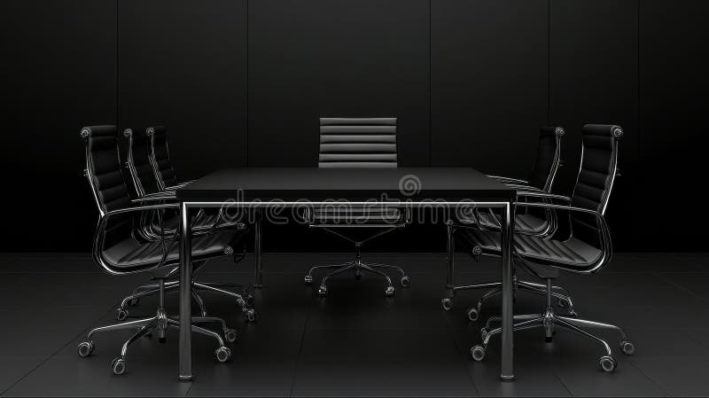 A contemporary dark grey desk situated in a spacious open-plan office setting stock photography