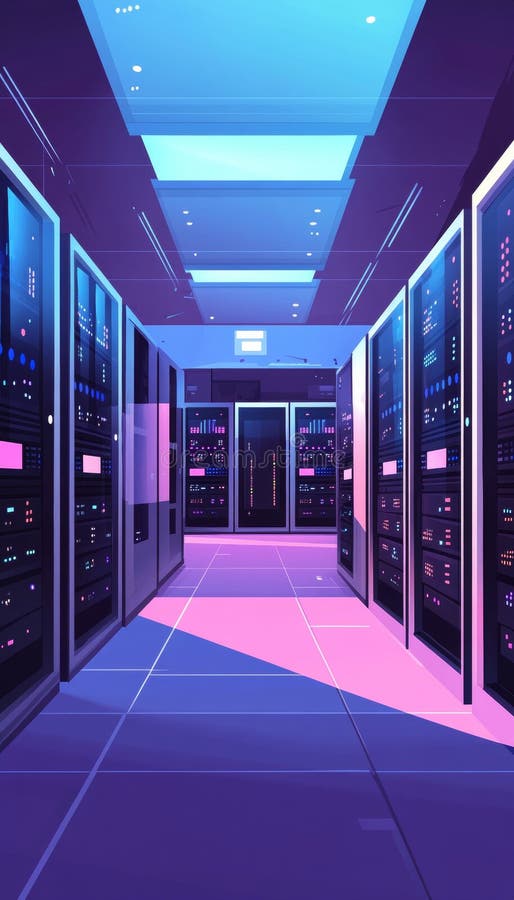 Contemporary data center featuring advanced network servers and equipment configuration royalty free illustration