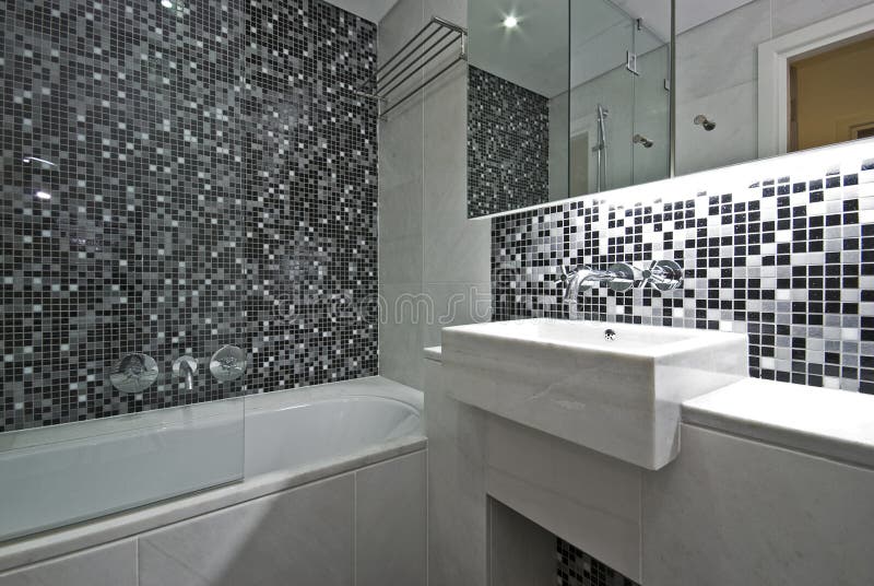 Contemporary Ensuite Bathroom in Black and White Stock Image Image of house, estate 13874355