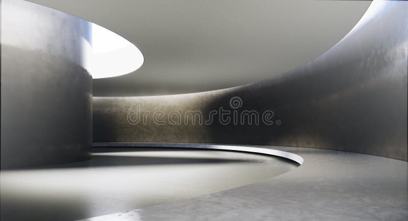 Contemporary and futuristic empty interior with natural light on concret wall and reflections on the floor. Concept of. Interior design and architecture. 3d royalty free illustration Contemporary and futuristic empty interior with natural light on concret wall and reflections on the floor. Concept of. Interior design and architecture. 3d royalty free illustration