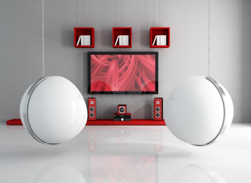 Download Contemporary Home Theater With Ball-chair Stock Illustration - Illustration of room, lounge: 16201835