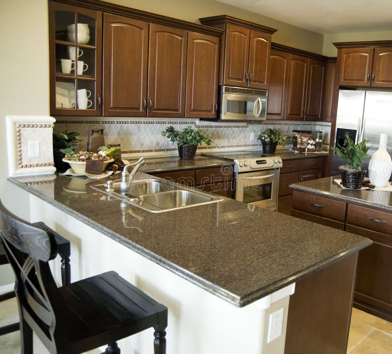 Large beautiful kitchen stock photo. Image of counter 7973342