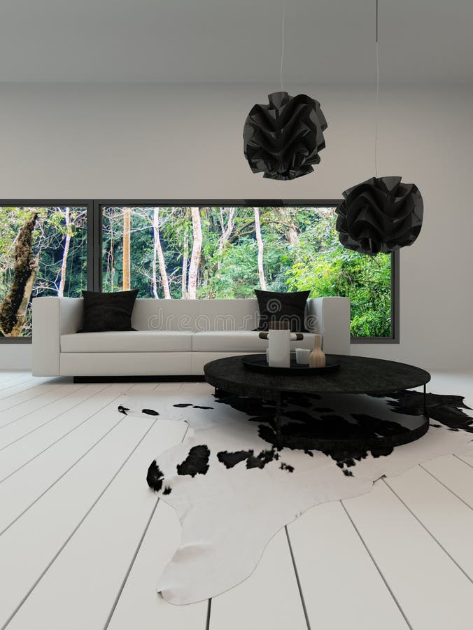 Contemporary living room with black and white sofa royalty free stock images