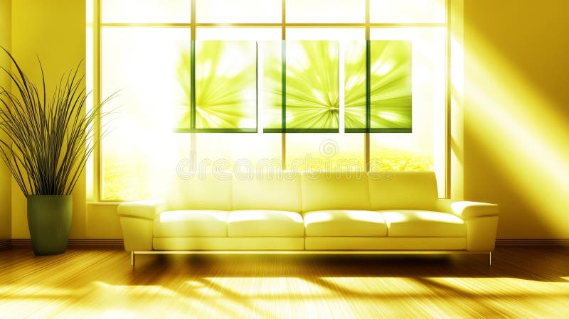 Contemporary Living Room Featuring a Beige Sofa and Abstract Artwork stock photos