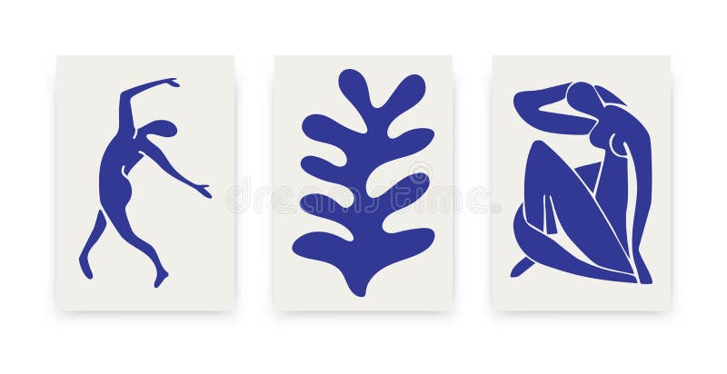 Contemporary Matisse inspired posters. Abstract organic shapes, hand drawn collage set, creative art. Vector illustration stock illustration