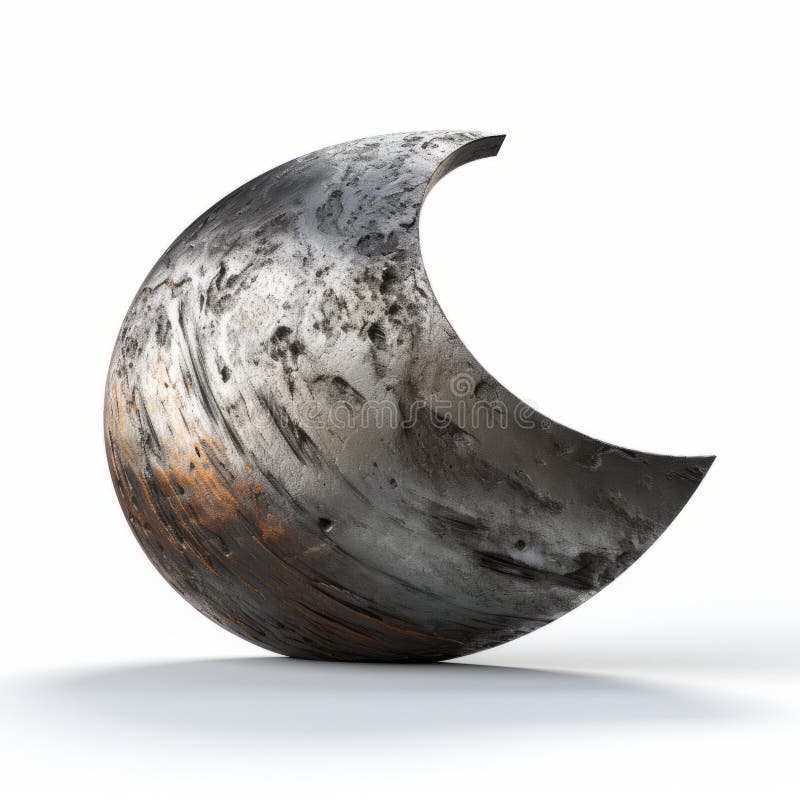 Contemporary Metallurgy: Sculpture Of A Moon In Rustic Abstraction stock illustration