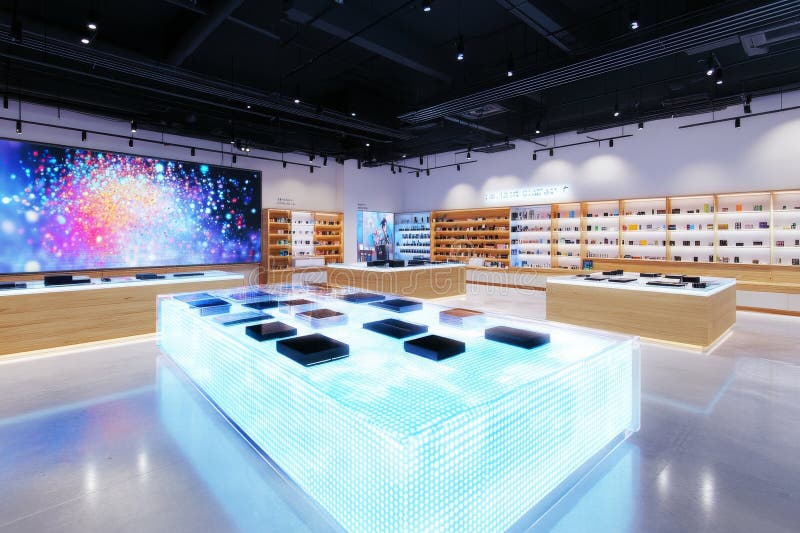 A contemporary setting features a modern digital screen showing vibrant data visualization royalty free stock photos