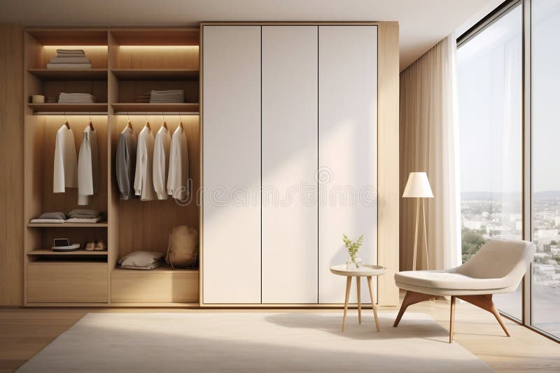 Contemporary Wardrobe Design in Interior. Generative Ai Stock Photo