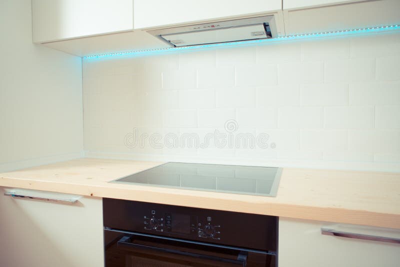 Contemporary white kitchen interior. close up royalty free stock photo
