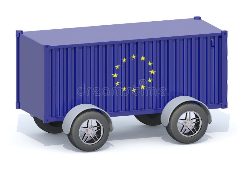 Contenedor euro de la bandera con las ruedas libre illustration Contenedor euro de la bandera con las ruedas libre illustration