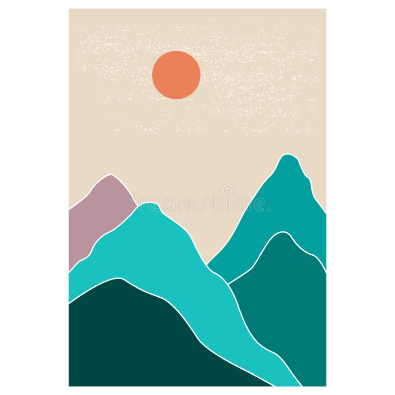 Contenido abstracto de un afiche paisajístico moderno ilustraciones de montañas desérticas arenosas picos. gráficos vectoriales de ilustración del vector