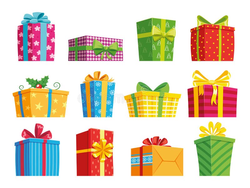 Contenitore di regalo del fumetto Regali di Natale, scatole gifting e regali attuali di vacanze invernali Pugilato segreto con le illustrazione di stock