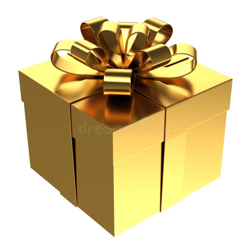Contenitore di regalo dorato, fondo trasparente del png illustrazione di stock Contenitore di regalo dorato, fondo trasparente del png illustrazione di stock