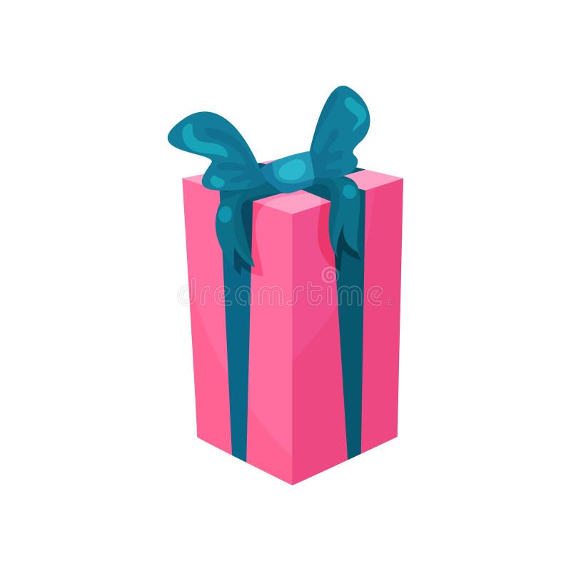 Contenitore di regalo rosa con il grande arco blu Presente per il compleanno Icona del fumetto nello stile piano moderno Concetto illustrazione di stock Contenitore di regalo rosa con il grande arco blu Presente per il compleanno Icona del fumetto nello stile piano moderno Concetto illustrazione di stock