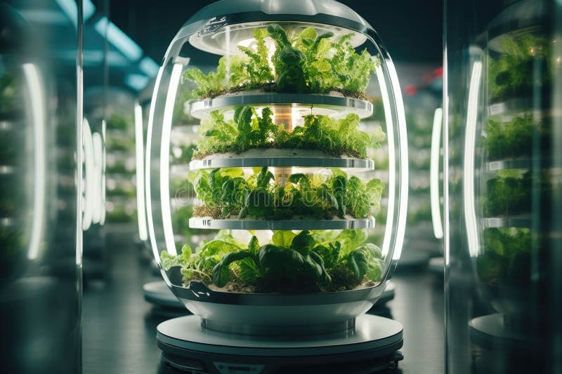 Contenitore di vetro pieno di lattughe fiorenti. Ideale per presentare un giardinaggio sostenibile e un'agricoltura in interni. immagini stock libere da diritti