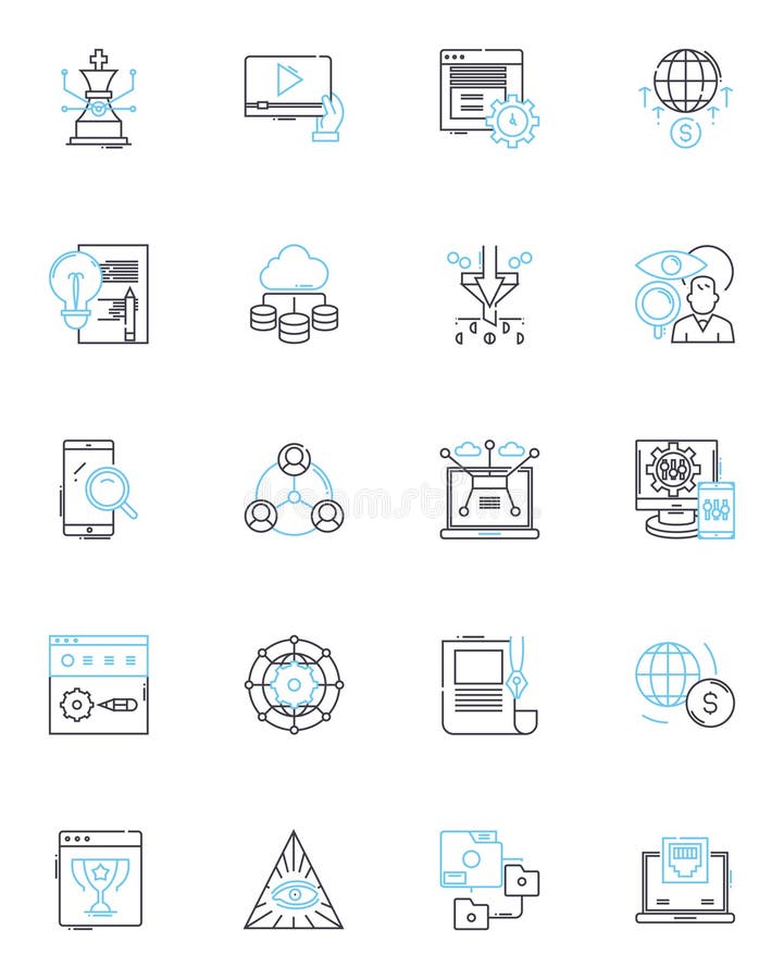 Content analysis linear icons set. Analysis, Content, Data, Text, Research, Trends, Patterns line vector and concept vector illustration