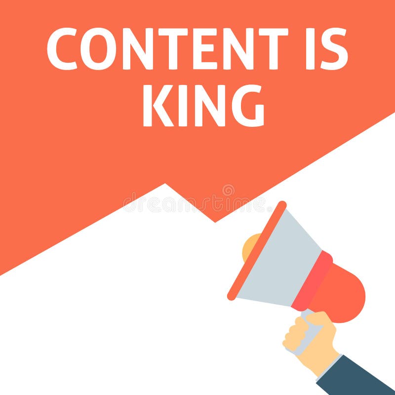 CONTENT IS KING Announcement. Hand Holding Megaphone With Speech Bubble stock illustration CONTENT IS KING Announcement. Hand Holding Megaphone With Speech Bubble stock illustration