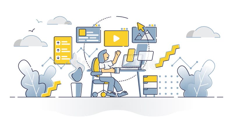 Content manager creative writing work for social media blog outline concept royalty free illustration