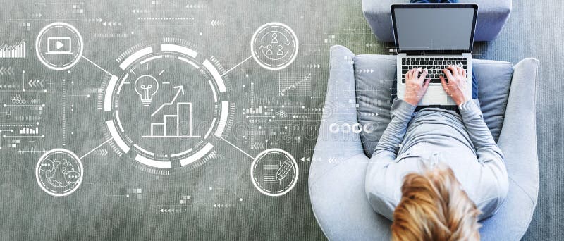 Content marketing concept with man using a laptop royalty free stock photos Content marketing concept with man using a laptop royalty free stock photos