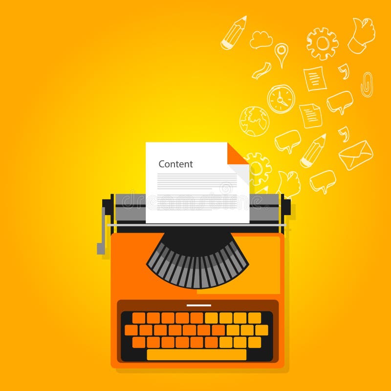 Content marketing copywriting typewriter icons flat vector