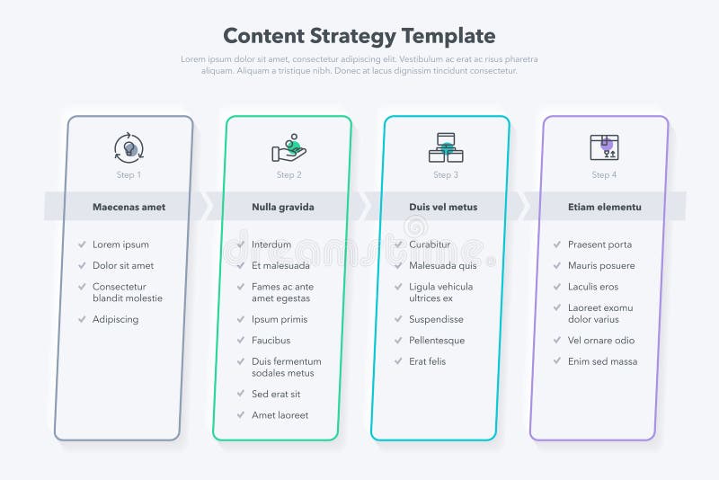Content Strategy Template with Four Colorful Stages and Place for Your Content Strategy Template with Four Colorful Stages and Place for Your