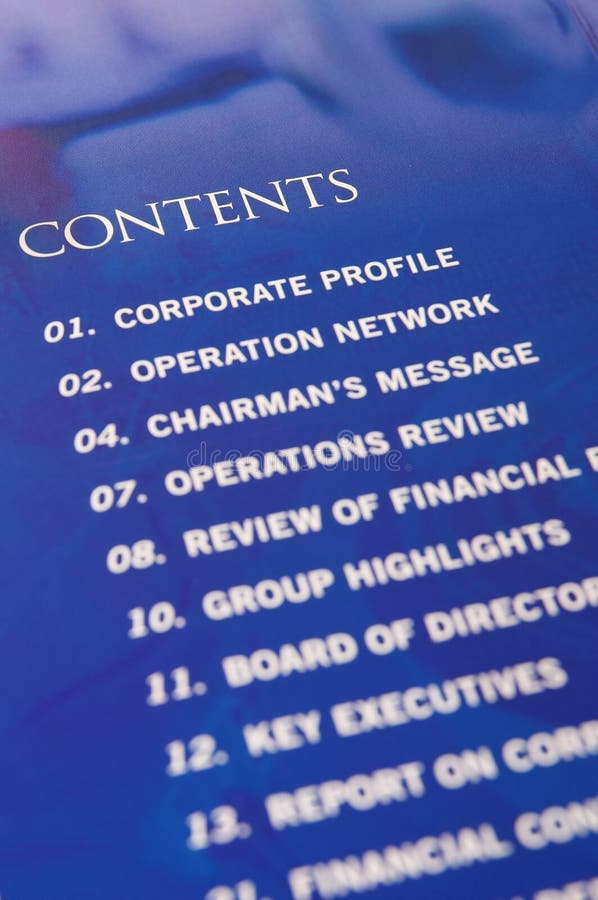 Contents in annual report