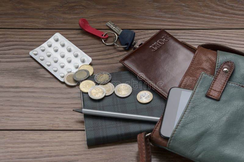 The Contents of the Handbag on the Floor Stock Photo Image of pencil