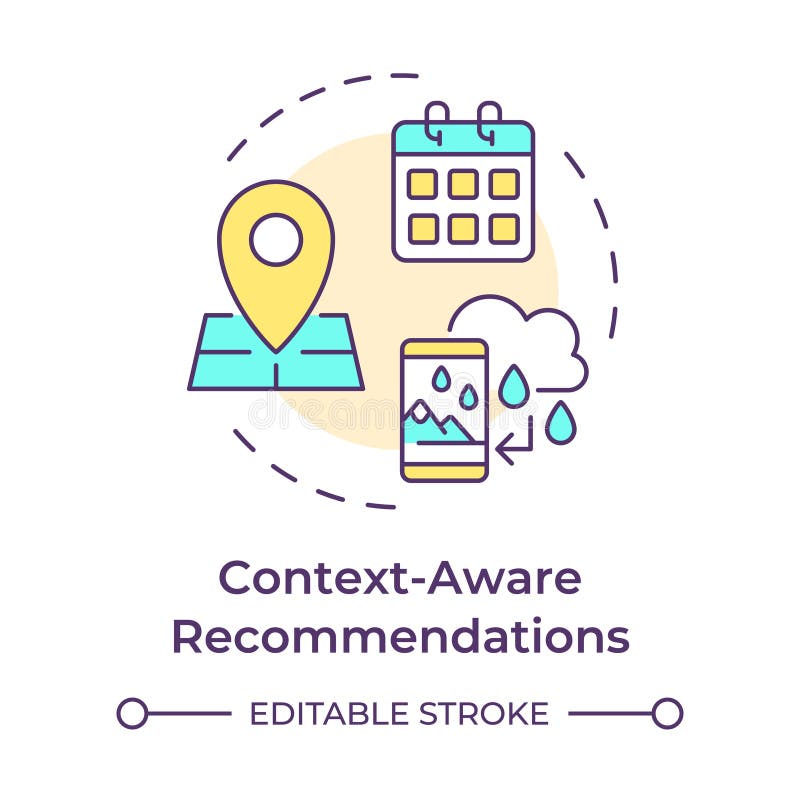 Context-aware recommendations multi color concept icon vector illustration