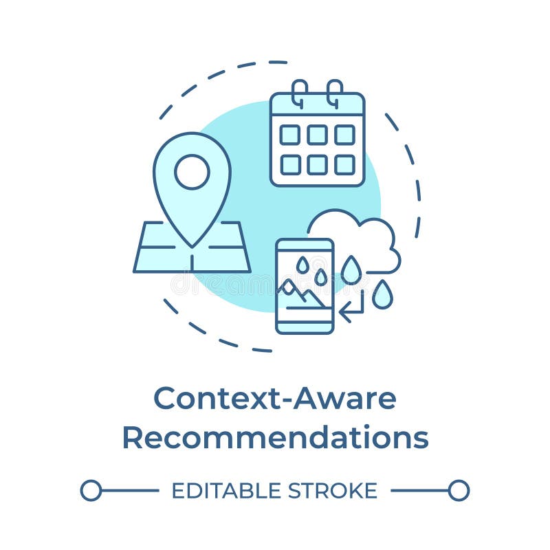 Context-aware recommendations soft blue concept icon royalty free illustration