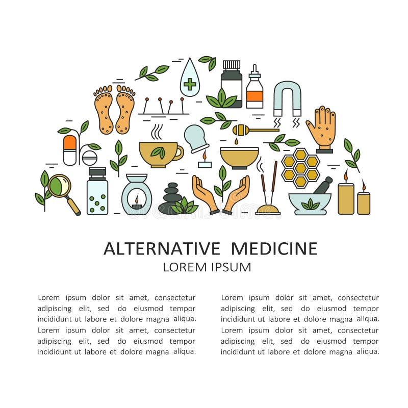 Contexto com símbolos da medicina alternativa e do texto ilustração stock Contexto com símbolos da medicina alternativa e do texto ilustração stock