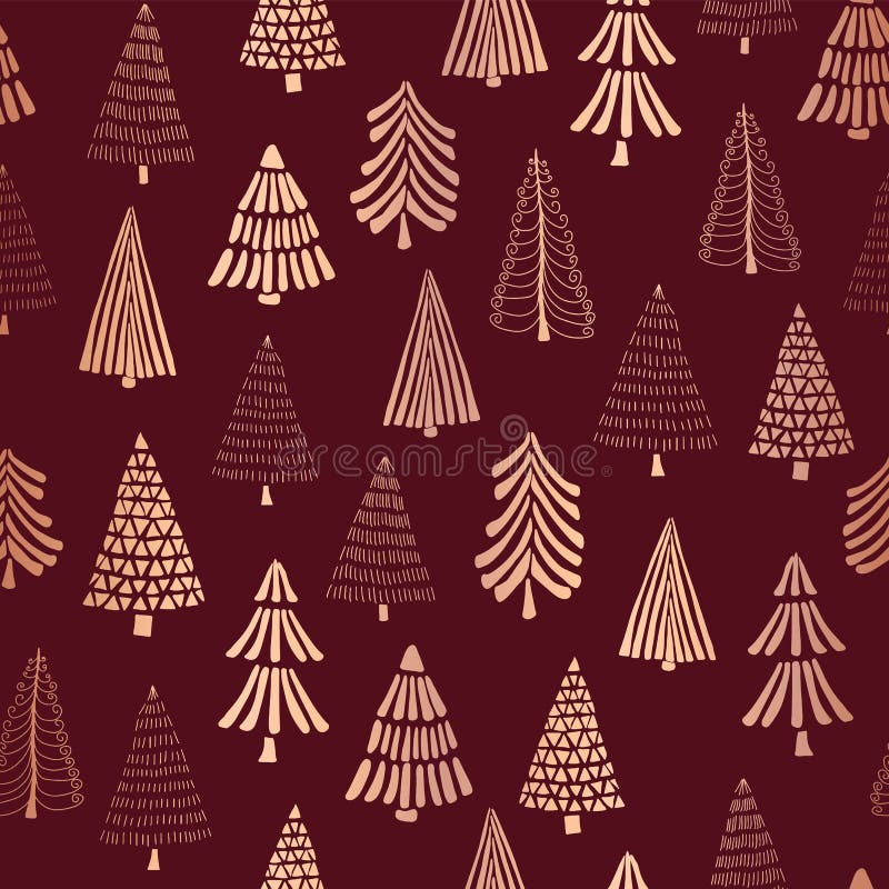 Contexto inconsútil del modelo del vector de la hoja de los árboles de navidad de cobre del garabato Árboles de oro de la rosa br ilustración del vector Contexto inconsútil del modelo del vector de la hoja de los árboles de navidad de cobre del garabato Árboles de oro de la rosa br ilustración del vector