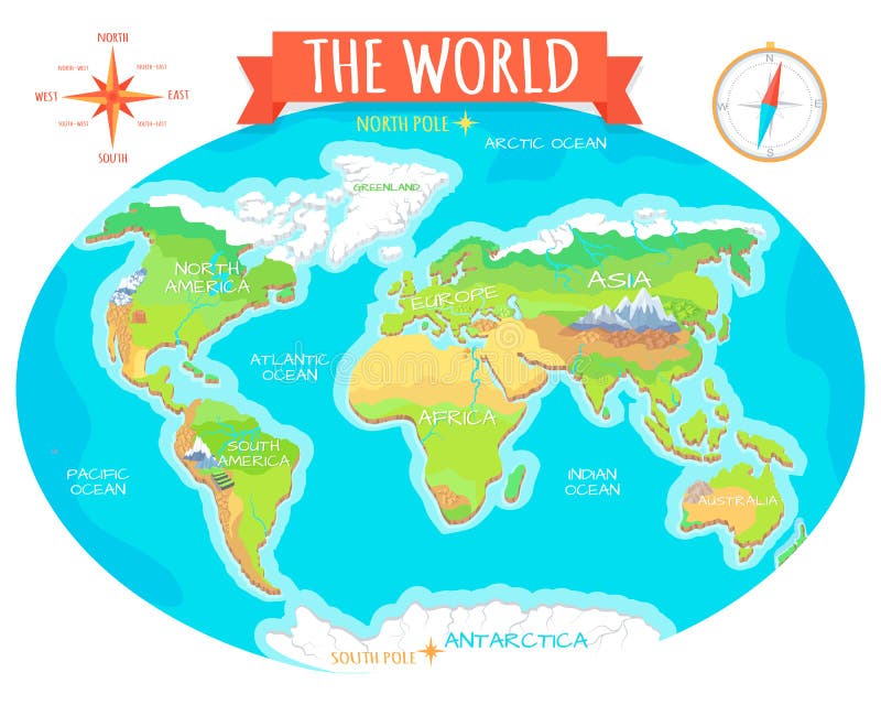 La Terre Notre Planète Continents Et Océans Continents, Océans Sur La Carte Du Monde Notre Planète Illustration de