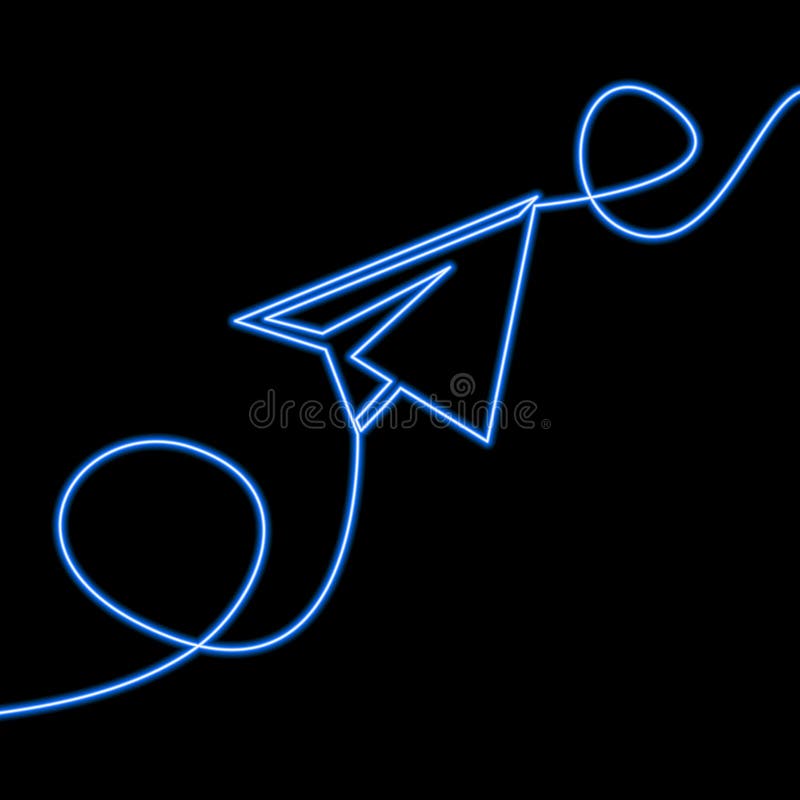 Continu concept au néon d'avion de papier de dessin au trait illustration de vecteur Continu concept au néon d'avion de papier de dessin au trait illustration de vecteur