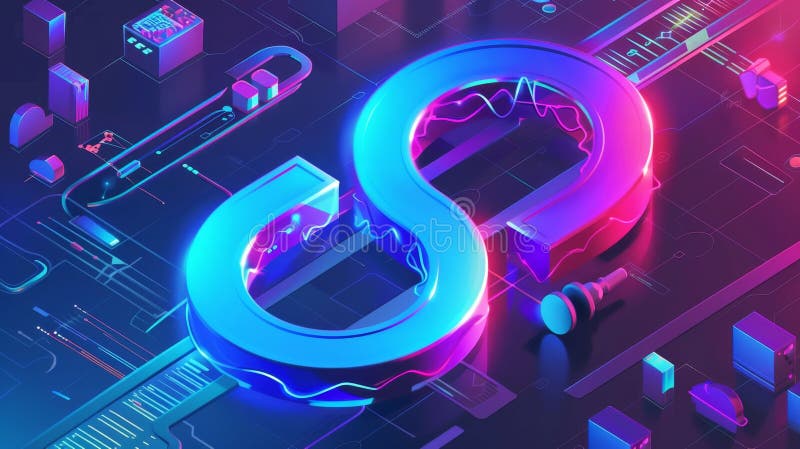 Continual DevOps banner. Modern infographic with isometric illustration of lifecycle infinity sign. Concept of stock photography
