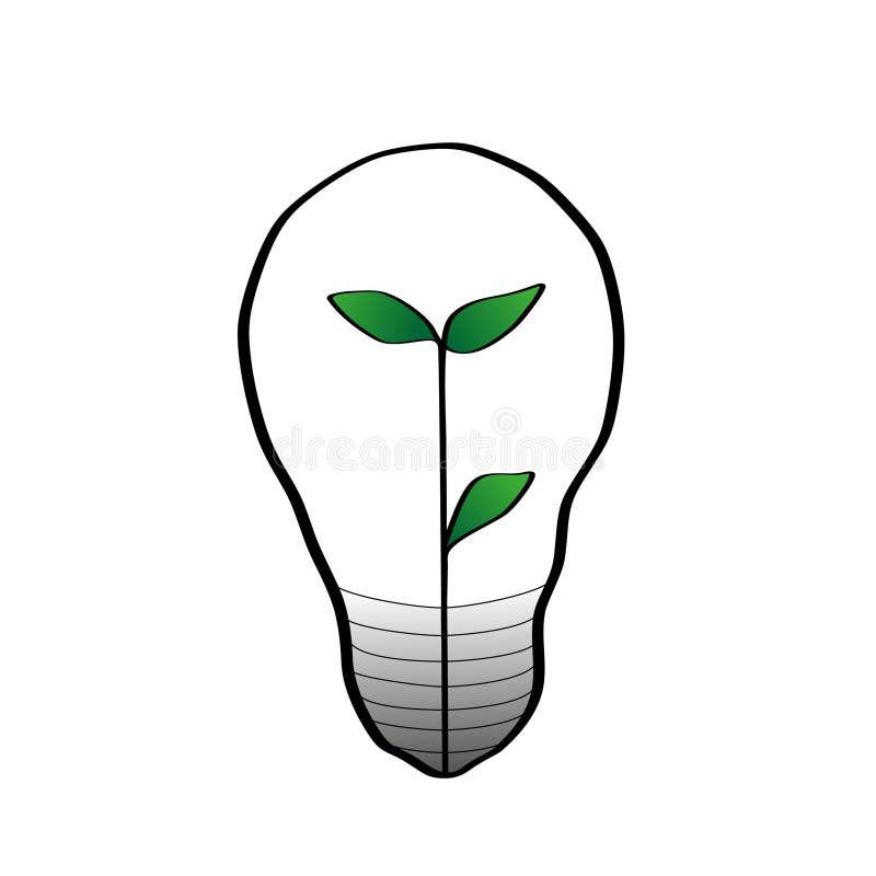 Continuous Drawing of a Light Bulb in One Line. Plant Inside a Light