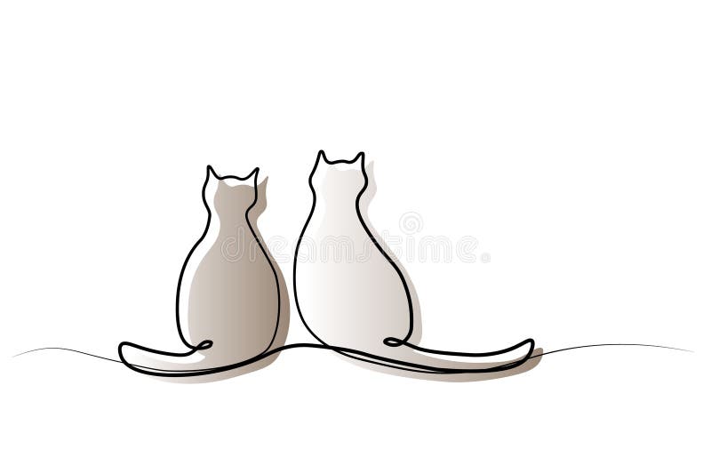 Continuous one line drawing of two cats in minimalism style. Cute