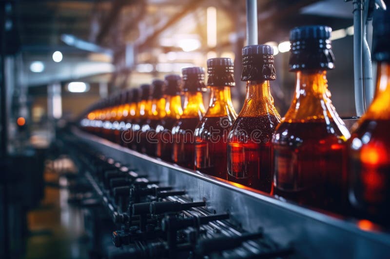A Continuous Flow of Bottles of Beer on a Conveyor Belt Showcasing the Automated Manufacturing