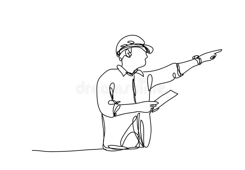 Continuous line art , Civil engineer, Architects and worker, vector illustration. Civil engineering line art illustrations