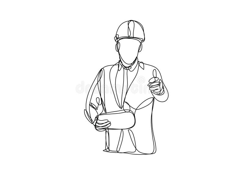 Continuous line art , Civil engineer, Architects and worker, vector illustration. Civil engineering line art vectors