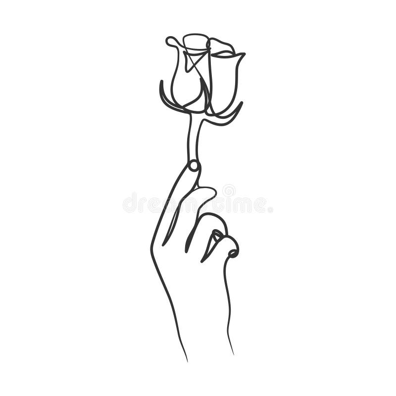 Continuous Line Art Drawing of a Hand Holding Flower Stock Vector