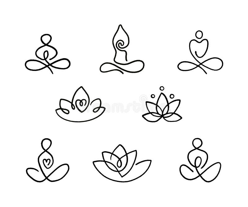 Set of Linear Yoga Icons. Hand Drawn Abstract Minimalist Style. Stock ...
