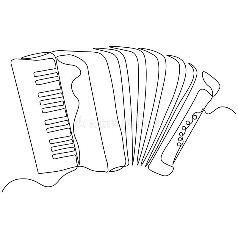 Continuous Line Drawing Accordion Music Instrument Vector One Lineart